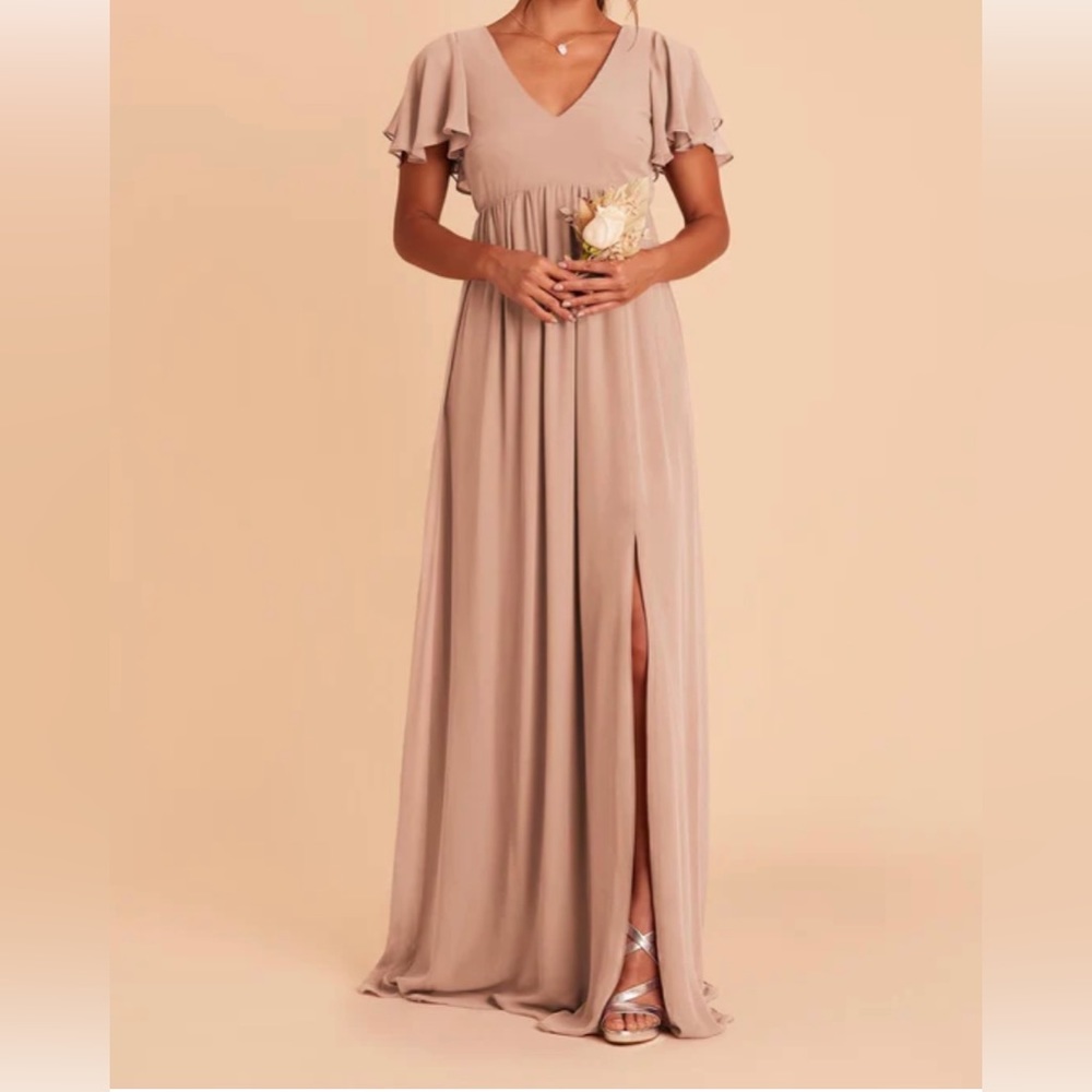 Birdy Grey Taupe Maxi Dress with Flutter Sleeves
